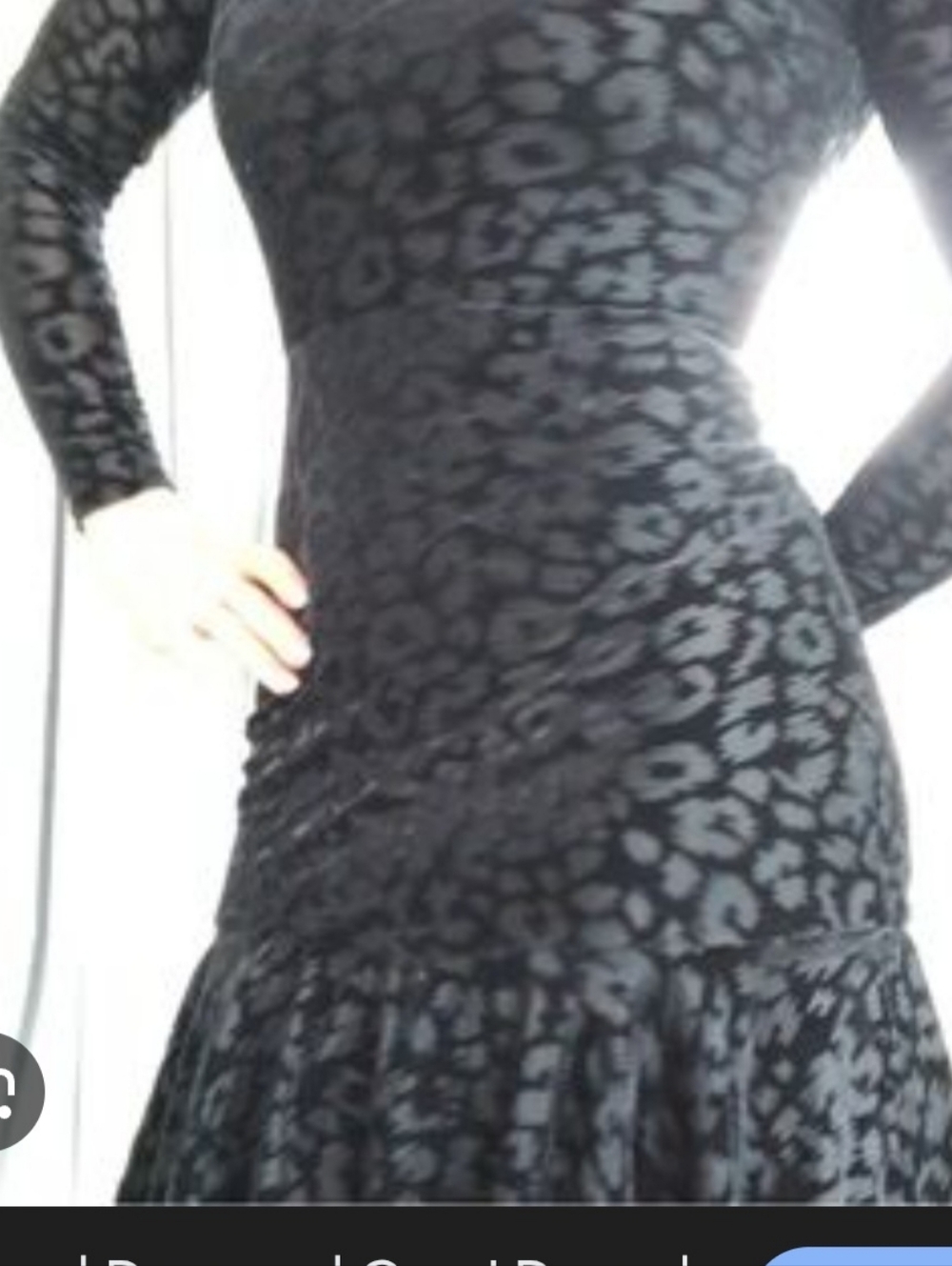 Aqua Black Long Sleeve V-Neck Ruffle Hem Dress